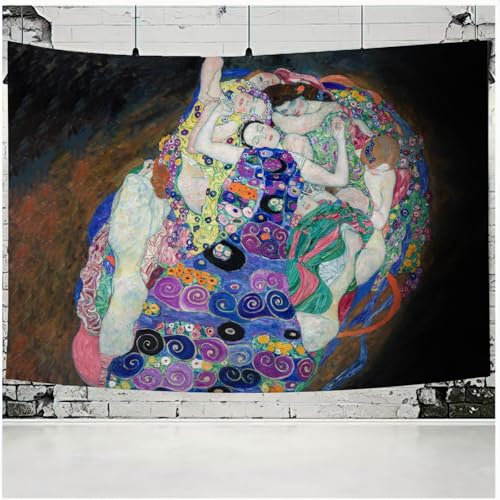 Gustav Klimt Ölgemälde Tapisserie Wandbehang Kuss Von Gold Abstrakte Kunst Dekoration Polyester Decke Yogamatte Home Schlafzimmer Kunst Personalisieren (B)200×(H)150CM H