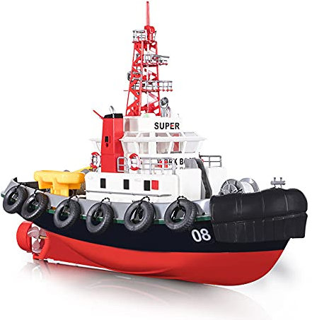 ZDYHBFE Super Work Boat RC Tugboat 2.4Ghz Radio Control Tug Boat Tow Model Fire Fighting Ship Rescue Spurt Water Fireboat