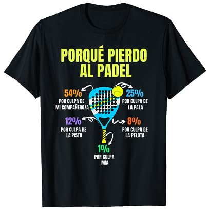 Padel Divertido Jugador Hombre Mujer Camiseta Pádel T-Shirt Unisex Adulto S Black Manga Corta Cuello Crew Deportiva Clásica Ligera