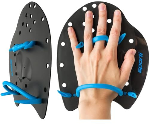 Sporti Power - Palas de natación (M, Color Negro)