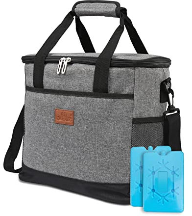 Randaco 25L Kühltasche Groß faltbar Kühlkorb Kühlbox mit Kühlakku Strand Isoliertasche Lunch Tasche Thermotasche Picknicktasche für Lebensmitteltransport, Grau