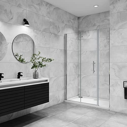 AICA porte de douche pivotante 120x185cm porte de douche pliante avec un élément fixe en 6mm verre anticalcaire