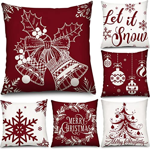 Tatuo 6 Stück Weihnachten Kissenbezüge 45 x 45 cm Kurzer Plüsch Weihnachtskissen Bezüge Kissenhülle für Sofa Couch Deko Rot Winter Urlaub Party Kissen Vintage Dekoration