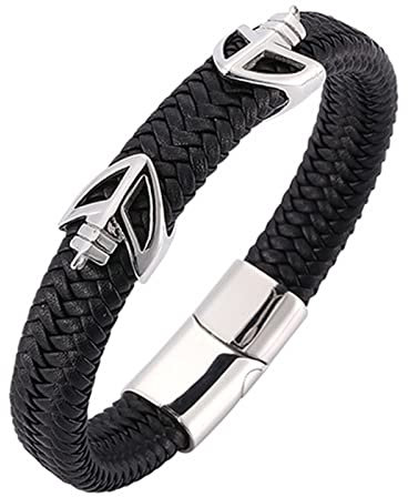 Whoiy Bond Touch Armband für Paare, Armband Herren Segeltau Leder Pfeil Geflochtenes Lederarmband Korbgeflecht für Männer 16.5cm