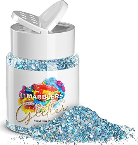 MARBLERS Holographic Glitter [Mixed Blue] 1.5oz (42g) | Chunky | Non-Toxic, Vegan, Cruelty-Free | Face, Body, Eyeshadow, Hair, Festival, Party Makeup | Nail Art, Polish | Resin, Tumbler, Slime, Craft