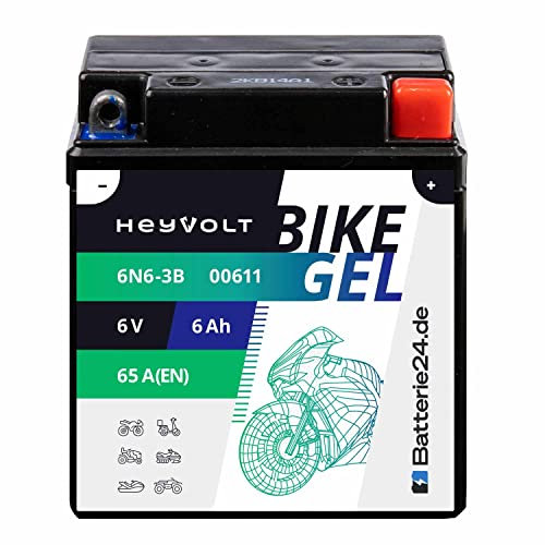 HeyVolt GEL Motorradbatterie 6V 6Ah 6N6-3B-1 für Honda CB 125 SL DT 175 400 XL