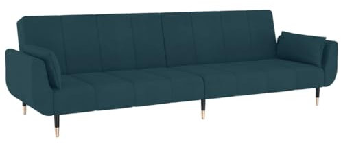 vidaXL Schlafsofa 2-Sitzer, Sofa Couch mit Schlaffunktion, Sofabett Gästebett mit 2 Kissen, Schlafcouch Bettsofa Wohnzimmer, Modern, Blau Samt