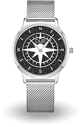 DUR Uhr 36er Kompass Lavasand, Mesh Band Edelstahl