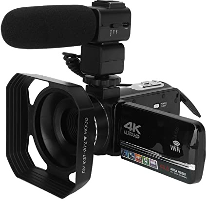 Dioche Videokamera-Camcorder, 4K-Vlogging-Kamera mit Fernbedienung, Mikrofon, Gegenlichtblende, 18-facher Digitalzoom, Digitalkamera für Teenager
