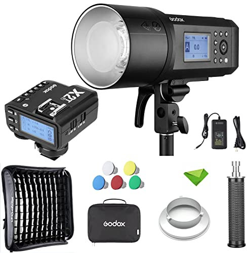 Godox AD600Pro 600Ws TTL-Blitz + Godox X2T-F Auslöser für Fuji Fujifilm mit Godox 60 * 60cm Softbox 2,4G 1/8000s 2600mAh Akku, 0,01-0,9s Recycling-Stroboskop-Blitzgerät für den Außenbereich