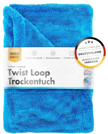 Chemicalworkz® Shark Towel Trockentuch 1400 GSM blau 60x40cm - saugstarkes Fast Dry Microfasertuch extra groß Autopflege | Fusselfrei, Streifen- & schlierenfreies Trocknen | Auto, Motorrad & Dusche