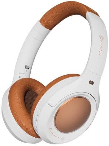 iKF King Pro Hybrid Active Noise Cancelling Kopfhörer, Bluetooth kabelloser Over-Ear mit HD-Mikrofon, 125 Stunden Spielzeit, 6 EQ-Modi, Transparenz-Modus, faltbar for Handys/Laptops/PC (Vintageweiß)