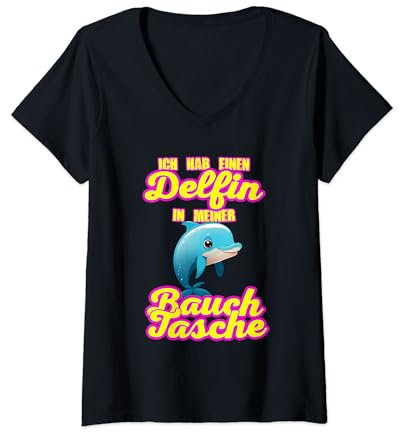 Damen Delphin in My Belly Bag Honky Party Outfit Mall Isi T-Shirt mit V-Ausschnitt