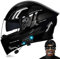 DXDRT Bluetooth Motorrad Flip Up Fronthelm DOT/ECE Genehmigt Motorrad Modular Full Face Helm HD Dual Sonnenblende Motorrad Helm Eingebaute Dual Lautsprecher Mit Mikrofon,Silber,M