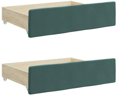 vidaXL Bettschubladen 2 STK., Bettkasten mit Rollen, Schubkasten Schublade für Bett, Bettschubkasten Unterbettschublade, Dunkelgrün Holzwerkstoff Samt