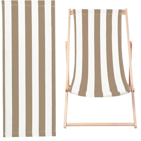 GORGECRAFT Reemplazo de Silla de Playa de Algodón,Lona de Repuesto con Rayas Blancas Y Canela,Tumbona de Tela,Reemplazo de Eslinga Reclinable para Relajación En la Playa (Bronceado),113cmX43cm