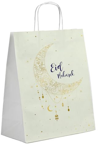Folat 24897 Eid Mubarak Ramadan Dekoration - Geschenktüten 'Eid Mubarak' - 20 x 10 x 27 cm - 6 Stück Eid Deko Stern Mond Zubehör Ramadan