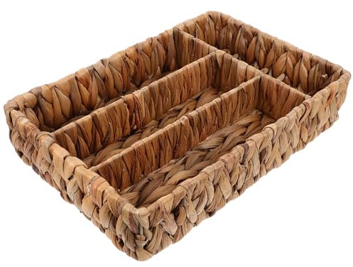 Ciieeo Cestino posate in paglia portaposate intrecciato cestini da portata in vimini cassetto argenteria organizzatori di cassetti da cucina per utensili utili contenitori Cannuccia