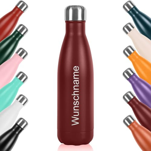 polar-effekt Sport Trinkflasche Edelstahl 0,5l auslaufsicher Dunkelrot mit Gravur - personalisierte Wasserflasche