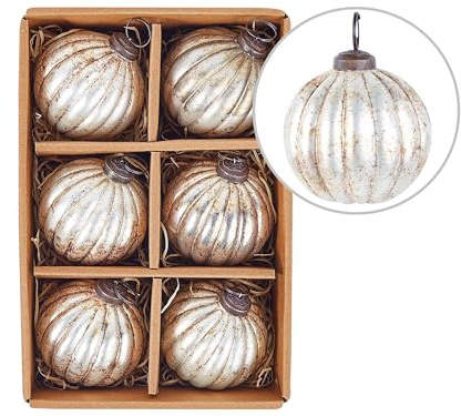 Christbaumschmuck 6er Set Glas Silber handgemachte Weihnachtskugeln Ivoire