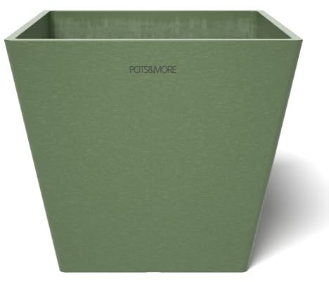 POTS&MORE Maceta Prismo 20 (20 cm, Forma Cuadrada, Color Verde Oliva, Altura 18 cm, Maceta de plástico, para Plantas de Interior) VP022004