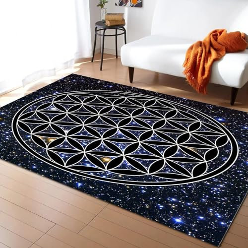YOUOUSI Der Teppich „Flower of Life Galaxy Starry Sky“ eignet Sich für Schlafzimmer, Wohnzimmer, Teppich, Kinderzimmer, Krabbel- und rutschfeste Bodenmatte