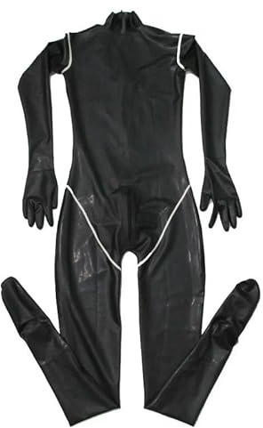 GAYLOP Schwarz-weier Latex-Catsuit, Gummi-Fetisch-Overall mit Penishlle, Bodysuit, Kostme, handgefertigt fr Erwachsene, Cosplayer, Latex-Fans, Frauen