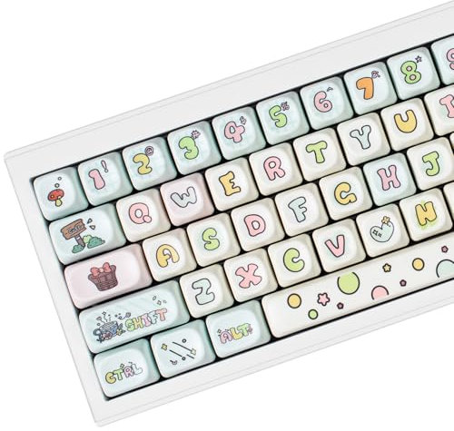 Keycaps 75 Percent Green Pink, Cute Duck Keycap, MOA Profile PBT Keycap, 134 Keys Round Kawaii Keycap, Dye-Sublimation Custom Keycap Set for Gaming Keyboard (Pink)