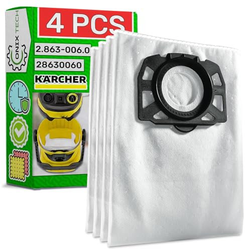 4 Pièces Sac Aspirateur en Microfibres avec Code Original 2.863-006.0 28630060 pour Karcher WD 4-6 KWD 4-6 MV 4-6 SE 5 SE 6 - ONIX TECH