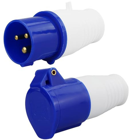 16a 240v Site Trailing Plug & Socket,industrial Plug Sockets,230v 16a 3 Pin Pce 240 Volt Blue Hook Up, Weather Proof industrial Socket, industrial 16a Plug & Sockets 1 Set (Blue)