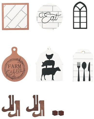 Juego de bandejas rústicas de doble capa con diseño de vaca y cerdo, decoración de encimera de cocina, centro de mesa, centro de mesa, adornos abstractos (tamaño único)