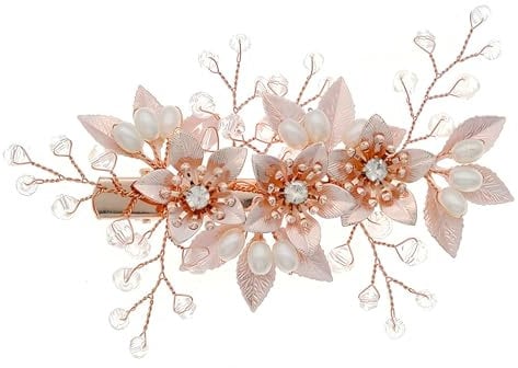 Bridal Hair Pins,Rhinestone Wedding Hair Clip Wedding Hair Accessories for Brides Bridesmaids Flower Bridal Hair Barrettes Hairpins Bride Hairpiece for Women Girls (Rose Gold)