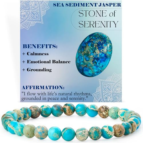 Bivei Perlenarmband für Frauen 6mm Semi Precious Natural Stone Stretch elastischen Schmuck Yoga Geschenke(Seesediment-Jaspis - Gelassenheit)