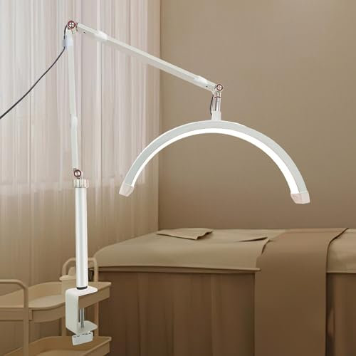 LED Half Moon Lamp for Eyelash Extension and Nail Care Professional Stand Lamp (White)