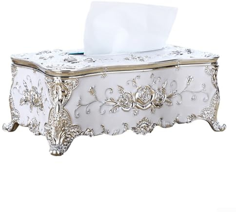Zilimontt Taschentuchbox im europäischen Stil, Kunststoff, 23 x 12,5 x 9,5 cm, eleganter Serviettenspender, für Schlafzimmer, Büro, Wohnzimmer, Waschtisch, Küche, Garten, Kirche (Silber)