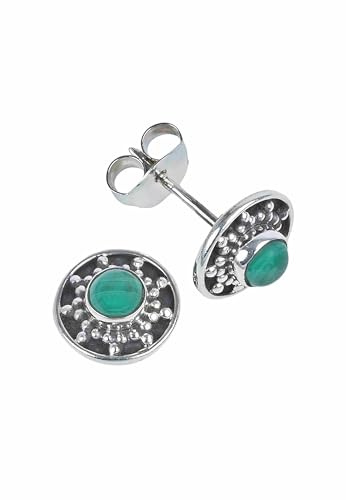Ohrstecker 925 Silber Malachit grüner gestreifter Stein Edelstein Ohrringe echt Silber Damen Sterling Silber Stecker Geschenk (MOS-107-10)
