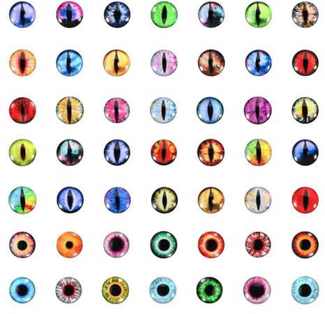 PATIKIL 8mm Dragon Eyes, 100 Pcs Round Glass Eyes Animals Crochet Eyes for Clay Doll Making Craft DIY Findings Jewelry Making, Mixed Color