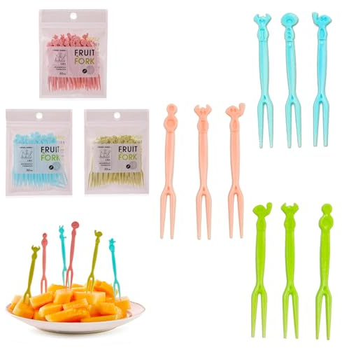 Plastikgabeln, 150 Stück Plastik Obst Gabel Set Mini Gabeln Piekser Lebensmittel Picks Mit Tasche Obstgabeln aus Kunststoff Dessert Kuchen Party Geburtstagsfeier Nachmittagstee