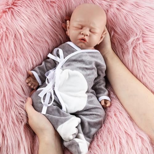 Vollence 46cm Schlafende Silikon Reborn Baby Puppe,Realistische Puppe, Ideal für Sammler und Kinder - Junge
