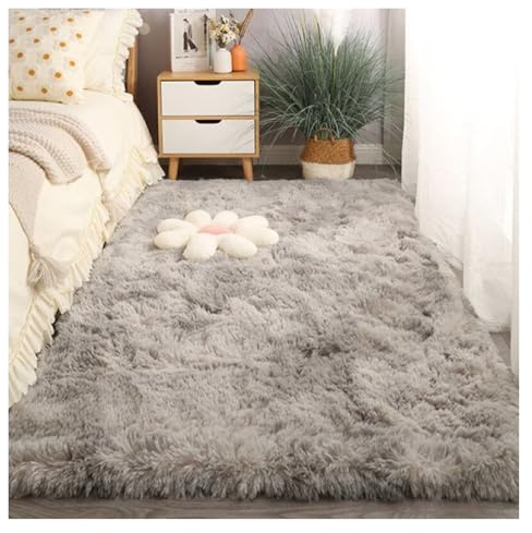 GOUSANG Teppich Wohnzimmer 90 x 160 cm Flauschige Langflor Teppiche Fell Optik Nachahmung Weich Lammfellimitat Teppich für Wohnzimmer Esszimmer Kuche Flur, Hellgrau