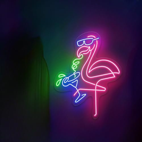 Xusdamyj Flamingo Neon Sign, Neon Light, Led Sign for Bedroom, Flamingo Cocktail Sign, Pink, 40x20x1 cm / 15.8x8x0.39in