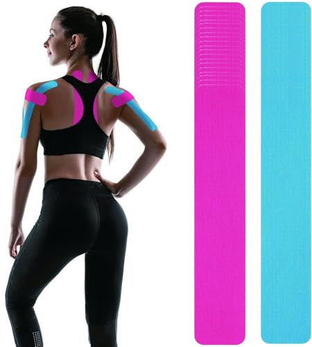 40 Kinesiologie Tape Streifen Precut Blau + Rot (25cm X 5cm), Kinesiotapes, Kinesiologie Tape, Elastisches Athletic Band FüR Joints Support&Muskel Schmerzlinderung, Baumwolle Wasserdichtes Sport Band