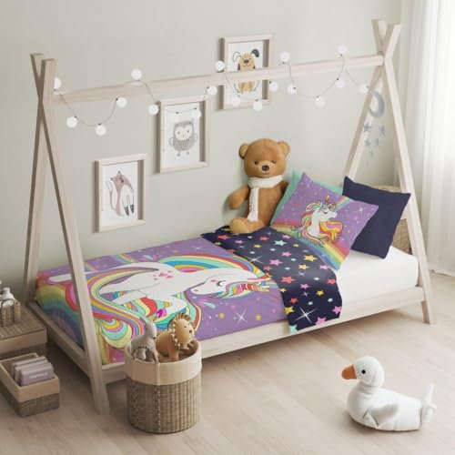texpot Kinderbettwäsche Set 100 x 135 + 40 x 60 cm mit niedlichen Druckmotiven 100% Baumwolle Reißverschluss pflegeleicht (Pony)
