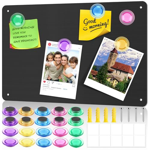 Metallplatte für Magnete 44x30.8x2.5cm Memoboard Magnetisch, Magnetwand Kinder, Magnetwand Schwarz Mit 20 Starken Magneten, Magnetic Memo Board für Küche, Büro, Gewürzgläsern, Notizen, Fotos