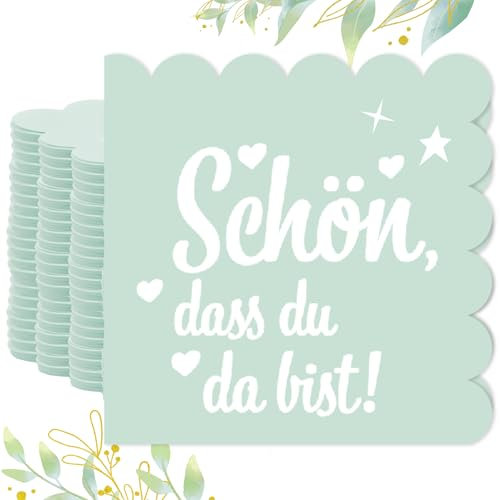 Nexum 80 Stk Servietten Schön dass du da bist Servietten Salbeigrün Papierservietten Grün 2-Schicht Servietten Mintgrün für Hochzeit Party