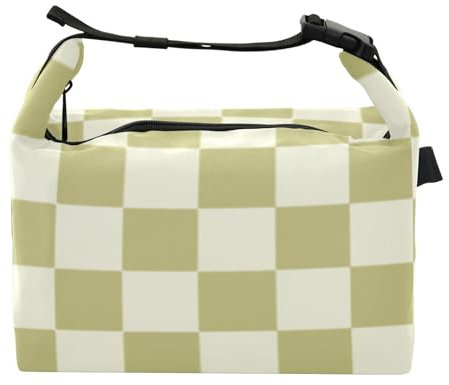 Yoogain Borsa termica da donna a prova di perdite, motivo scozzese, a quadri, color cachi, beige, per lavoratori di giardinaggio