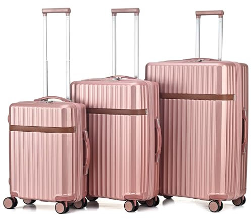 CMY Suitcase Luggage Set | Lightweight Hard Shell Suitcases | 4 Silent Dual Spinner Wheels | 3 Digit Combination Lock | Aluminium Telescopic Handle | 3 Pcs Sets (Rose Gold, Full 3 Piece Set)