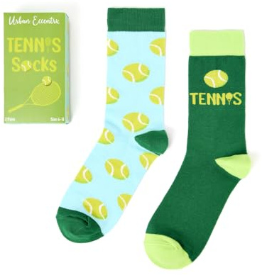 Urban Eccentric Tennis Socks Gift Box, 2 Pairs, UK Size 6-11 | Funny Novelty Design, For Men & Women, Cotton Rich