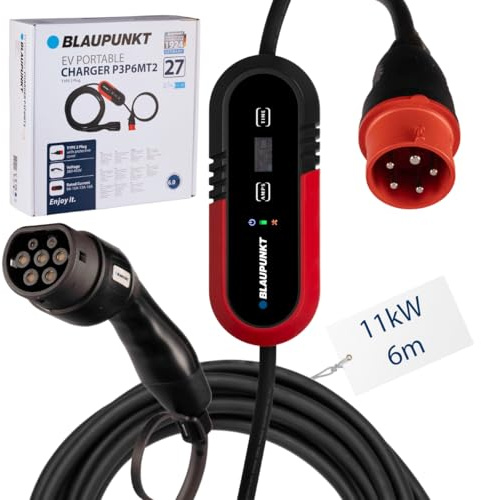 BLAUPUNKT Mobile Wallbox Ladestation 11kW Typ 2 Ladekabel für Elektroautos | 6m 3 phasig mit CEE Steckdose | Ideal für VW ID 4 Cupra Born BYD Seal etc.