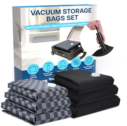 Bolsas de Vacío para Ropa & Viajes de MMOBIEL – Robustas Fundas de Almacenamiento al Vacío Ahorra Espacio - Bolsas de Compresión Reutilizables - Paquete de 6 (S/M/L) Incl. Bomba Manual - Negro/Gris